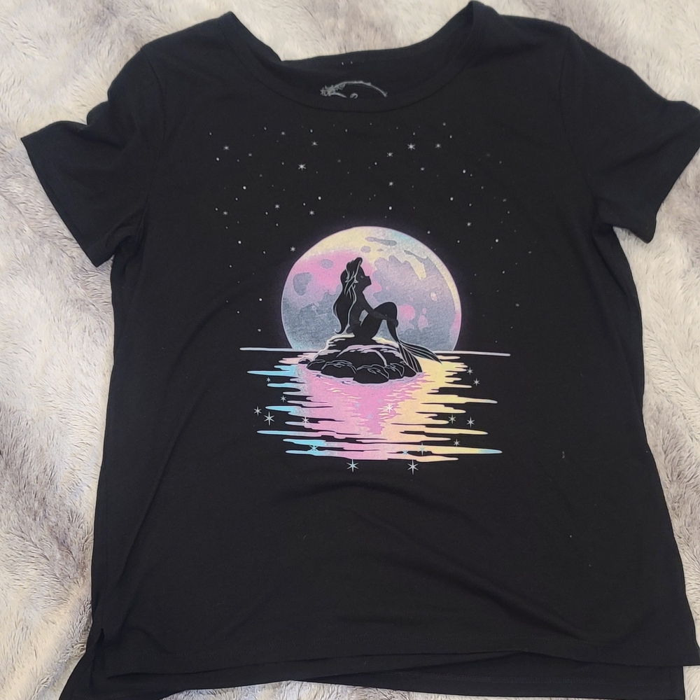 Black Graphic Tee with Moon and Silhouette